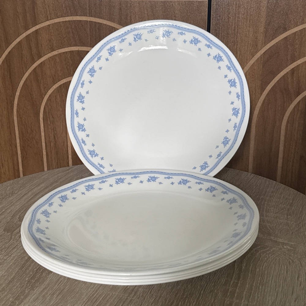Corelle Corning MORNING BLUE Dinner Plates 10 1/4" Set of 5 Blue White Floral